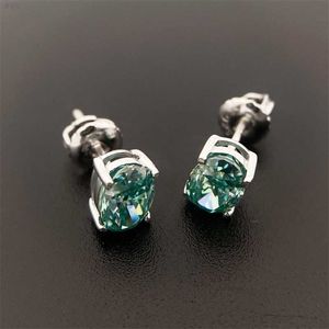 Hip Hop Luxury Icy Jewelry 925 Sterling Silver Vermeil Moissanite Earrings Iced Out Vvs Diamond Green Blue Oval Cut Stud Earring