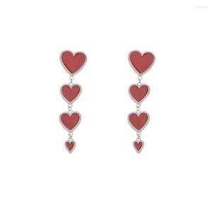 Baumelnde Ohrringe Design Vier Herzkette lang für Frauen Rot Weiß Gold Silber Farbe Statement Tropfenohrring Schmuck Geschenk