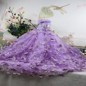 Handmade Luxury Dog Apparel Stereoscopic Butterfly Embroidery Tailing Wedding Dress Pet Clothes Party Evening Gown239e