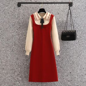 Lässige Kleider Herbst Winter gestrickt Sweater Office Damen elegant Polo Kragen High Taille A-Line Ein Linienkleid für Frauen Kint Robe 4xl