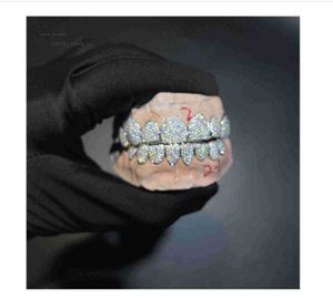 Dental Custom Grills Made Iced Out Sterling Silver Real Gold Jewelry Zigzag Setting VVS Diamonds Teeth 541