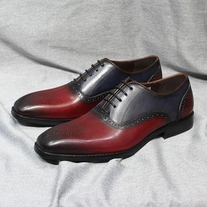 Sapatos Oxford Masculinos de Luxo Couro Genuíno Cores Misturadas Masculino com Cadarço no Dedo do Pé Simples Escritório Festa de Casamento Vestido Formal Oxfords para Homens