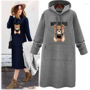 Abiti casual Autunno Plus Felpa con cappuccio pullover ispessita in pile Donna Abito lungo con cappuccio allentato Tide Vintage Streetwear Y2k