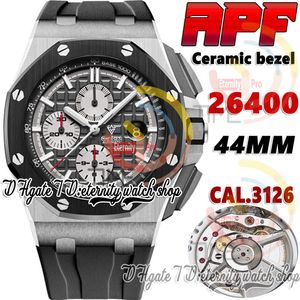 APF jjf26400 Cal.3126 A3126 Cronografo automatico Orologio da uomo Cassa in acciaio Lunetta in ceramica Quadrante grigio scuro Cinturino in gomma Super eternity Cronometro Orologi