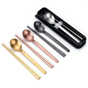 Chopsticks High-grade Stainless Steel Spoon Fork Student Portable Tableware Travel Outdoor Suit Four-color Convenient 2023