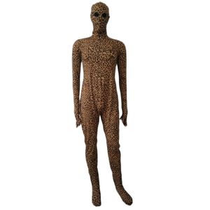 Halloween cosplay leopard color Spandex jumpsuit Full Bodysuit with breast zipper removable mask open mesh eyes hole feet hands