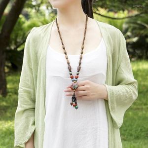 Pendant Necklaces Fashion Ethnic Jewelry Colorful Ceramic Necklace Handmade Wood Beads Vintage Women Sweater Pendants