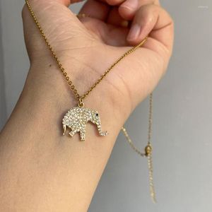 Colares com Pingente Bonito Micro Pave CZ Colar de Elefante CZ Feminino Masculino Moderno Cor Dourada Zircão Cúbico Pingente Corrente De Aço Colar Jóias