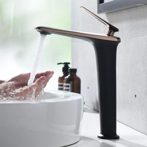 バスルームシンク蛇口Skowll Faucet Modern vessel 1 Hole VanityシングルハンドルラバトリーHG-6770ブラックローズゴールド