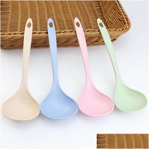 juchiva Cooking Utensils Creative Wheat St Soup Spoon Long Handle Rice Meal Dinner Scoops Kitchen Sauce Spoons Home Tools Drop Delivery Garden Dhwzv