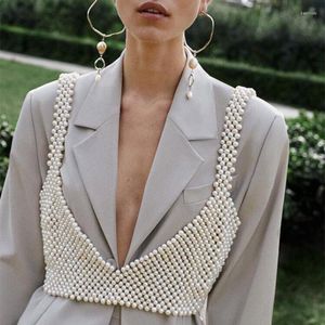 Serbatoi da donna 2023 Summer Women Handmade Pearl Beading Canotta Gilet esterno Sexy Hollow Out See Through Tank Tops For Woman Festival