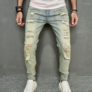 Jeans Masculino Spring Men Vintage Calças Rasgadas High Street Hip Hop Elegante Buracos Sólido Casual Masculino Magro Lápis Calças Jeans