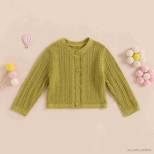 재킷 유아 아기 소녀 니트 가디건 귀여운 긴 소매 둥근 목 단색 버튼 다운 스웨터 아웃복 0-3T r230805