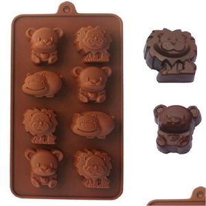 Bakning formar Sile Cake Mold Hippo Lion Bear Shape Cookie Mods Fondant Jelly Chocolate Soap Decorating Diy Kitchenware Drop Delivery H DH0KD