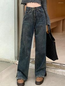 Jeans da donna Casual a vita alta in denim elastico Pantaloni larghi con spacchi laterali a gamba larga 2023 Abbigliamento di moda