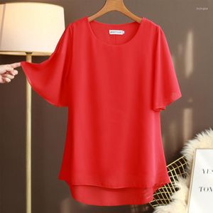 Women's Blouses 2023 Fashion Brand Shirt Summer Loose Plus Size Short Sleeve Chiffon Top White Western Blusa Mujer Woman Tops