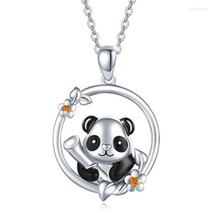 Anhänger Halsketten Harong Trendy Panda Halskette Nette Blume Bunte Zirkon Runde Romantische Tier Schmuck Für Mädchen Frau