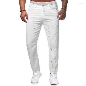 Mäns jeans 2023 White Slim Fit Pants Korean Fashion Street Dress Retro Japanese Fengshui Washing Casual