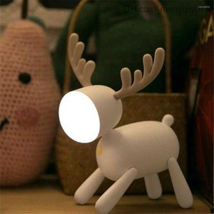 Lamps Shades Night Lights USB Rechargeable Cute Deer LED Dimmable Bedside Table Desk Lamp With Timer Function For Kids Room Baby Nursery Z230805