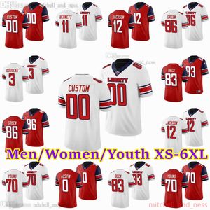 Custom XS-6XL NCAA Liberty Flames Football Jersey Brewer Bennett Douglas Jackson Beck Young Austin Daniels Caper Green Butler Jennings Gandy-Golden Austin Willis