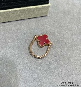 Vintage Cluster Pierścienie Klastrowe projektant marki Van Copper z 18 -karatową złotą Czerwoną Mother of Pearl Flower Four Leaf Clover Clover Pierścień dla kobiet z pudełkowym prezentem na imprezę