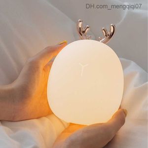 Lampy odcienie kreskówki urocze jelenie nocne światło USB ładowne królik Pat silikonowy guma lampa dziecięca karmienie leniwy lampa atmosfery Z230805