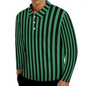 Herren-Poloshirts, Candy, gestreift, lässige T-Shirts, Herren-Poloshirts in Grün und Schwarz, langärmelig, Umlegekragen, Vintage-Damenmode, bedrucktes Hemd, 4XL 5XL