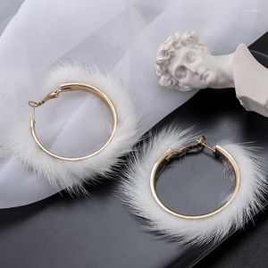 Hoop Earrings Big-name Plush Large Circle Exaggerated Atmosphere Girl Heart Mink Hair