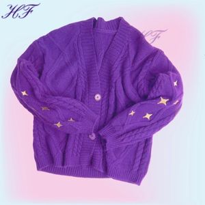 Women's Knits Tees 2023 S Style Now Purple Cardigan Women Winter Tay Star Embroidered Lor Knitted Sweater Autumn Swif T Y2K 230804