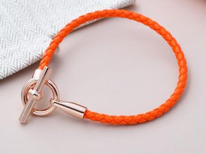 Realfine888 3A браслеты HM в 03 Orange Orange Bracelet кожаный ремешок с розовым ювелирным дизайнером для женщины с коробкой.