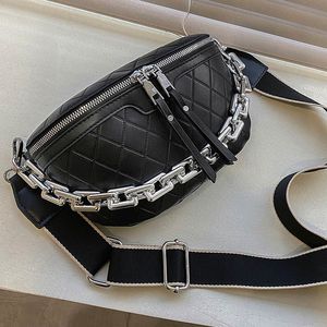 Midjeväskor Tjock kedjeväska Kvinnor Luxury Leather Fanny Pack Female Fashion Chest Belt Womens varumärke axel crossbody 230804