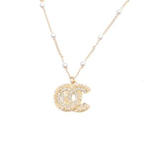 Women Designer Necklace Choker Chain Crystal Rhinestone Gold Plated C Letter Pendants Necklaces Statement Wedding Jewelry G238053C16