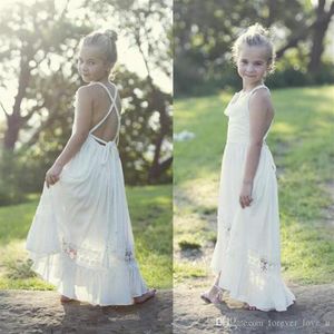 Bohemian Country Flower Girls Dresses Spaghetti Criss Cross Backless Chiffon Kids Formal Gowns for Beach Girl Pageant Party Commun278U