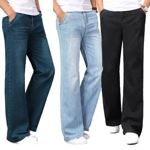 Mäns jeans för män Autumn och Winter Thick Wide Ben Pants Mid-midjiga stora byxor Lossa denimstorlek 26-40