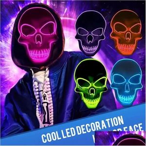 Party Masken Halloween Weihnachten Skelett LED Leuchten Maskterror Cosplay Scary Masks DIY Maske Glow Partys Supplies Großhandel Drop D Dh8NF