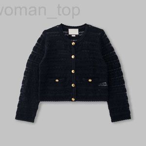 Women's Jackets Designer G Family's 2023 Early Autumn New Product Hollow out Gold Button Round Neck Knitted Thin Cardigan Casual Versatile Top for Women KO1W