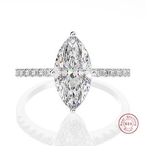 Alianças de noivado de luxo em prata esterlina 925 para mulheres corte marquise anel de diamante simulado joias de platina