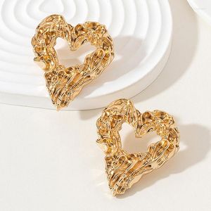 Stud Stud Earrings Fashion Gold Color Big Heart for Women 2023 Korean Vintage Minimalist Metal Piercing Ear Statement Jewelry