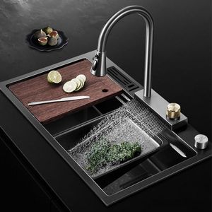 Rostfritt stål diskbänk multifunktion vattenfall kran för kök accessoarer matröare för kök diskbänk med en enda plats