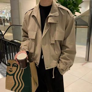 Mens Jackets Fashion Coat Korean Style Loose Turndown Collar Retro Cargo Solid Pockets Temperament 230804