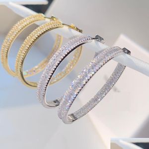 Hoop Huggie 45mm Luxury Iced Out Bling Jewelry Fl Round Baguette CZ Cubic Zirconia Gorgeous Fashion Hie Earring Wholesale 2021 Drop Dhgrj