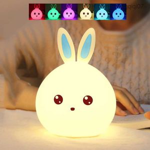Lampor nyanser LED Rabbit Night Light USB For Children Baby Barn Gift Animal Cartoon Decorative Lamp Bedside Bedroom Living Room M1691 Z230805