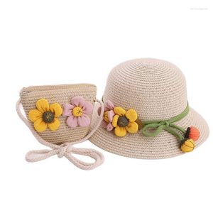 Wide Brim Hats Korean Two Flowers Pumpkin Parent-Child Sun Hat Bag Set Spring Summer Brand Beach Kid Straw For Women Girl Cap