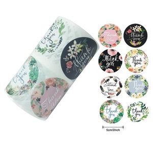 Adhesive Stickers Wholesale 500Pcs/Roll Round Floral Thank You For Favors And Party Handmade Envelope Seal Stationery Drop Delivery Of Dhntz