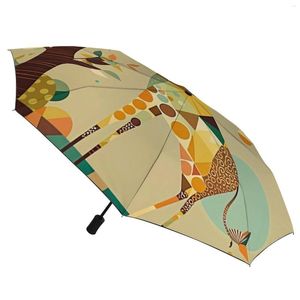 Зонтики жирафа в 3 раза Auto Umbrella Modern Art Style Vivrant Black Poat Устойчивый к ветру для мужчин женщин