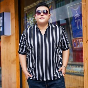 Men's T Shirts Shirt Fathers Black Striped Fat Plus Size Silk Cool Short Sleeve T-shirt Man Quick Dried Extra Large Polo Neck Top Korea