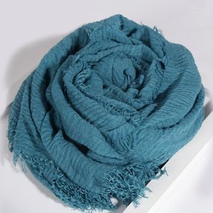 Scarves Bubble Plain Scarf Cotton Fringes Women Soft Solid Hijab Muffler Shawls Big Pashmina Wrap Stole Colors 55