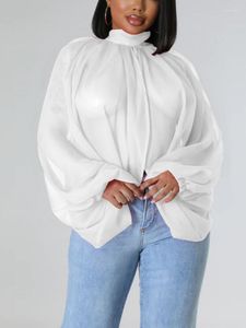 Damskie bluzki kobiety seksowne koszulę gazy bluzki patrz przez luźne, swobodne szkielet na szyję długi klub rękaw