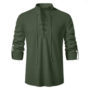 Camisetas masculinas de colarinho puro camisa de manga comprida moda jovem vintage stand up robes terno traje de dia masculino