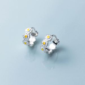 Brincos de argola interno 0,9 cm margarida flor 925 prata mulher brinco gotejamento cola joias pequenas para mulheres meninas